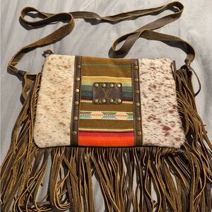Genuine Leather & Cowhide with Fringe Crossbody Bag